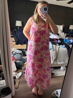 Old Navy Pink & Purple Floral V-Neck Maxi Dress